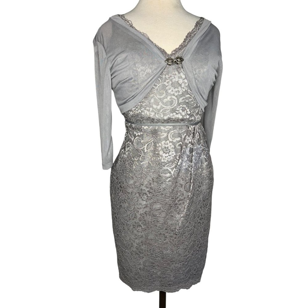 FASHION SECRETS 2 PC Sleeveless Dress & Laced Cardigan Size XS Silver Metalic Se